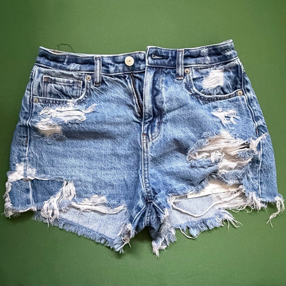 American Eagle Outfitters Blue Distressed Jean Shorts